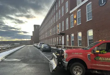 Truck in front of building